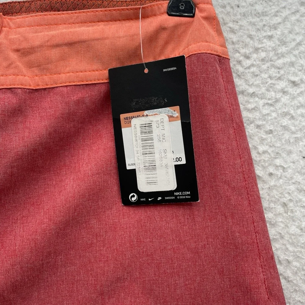 Nike Bathing Suit Mens 34 Red Orange Swoosh Drawstring Swim Shorts Athletic